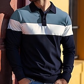 abordables Polo de rugby pour hommes-Homme Rayure Polo de rugby Polos de Rugby manche longue Polos Col Vêtement décontracté de travaile Formel Extérieur Rue Tenue Quotidienne Boutons Impression 3D Printemps Automne Hiver Jaune Rouge Bleu