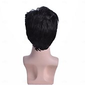 preiswerte Herrenperücken-Synthetische Perücken Locken Asymmetrischer Haarschnitt Perücke Kurz Schwarz Synthetische Haare Herren Modisches Design Weich Natürlich Schwarz