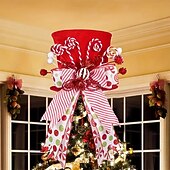 baratos melhores presentes de natal-topo de árvore de natal clássico de poliéster vermelho com laço de palito de doce - perfeito para decoração de feriados em ambientes internos &amp;uso externo