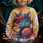 billiga Pojkens 3D-djur-Pojkar 3D Grafisk Katt T-shirt Långärmad Vår Höst Mode Grundläggande Barn 4-12 år Rund hals Utomhus Ledigt Dagligen Normal