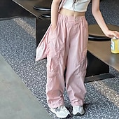 preiswerte Unterteile-kinderkleidung Mädchen Hose Feste Farbe Strassenmode Tasche Schulanfang 4 Jahre + Frühling Rosa Beige Grau