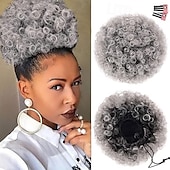 cheap Ponytails-Afro Puff Clip On Synthetic Ponytail Extension for Black Women Short Kinky Bun for Natural Hair