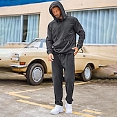 cheap Basic Tracksuits-Men's Sweatshirt Tracksuit Sweatsuit Black Army Green Red Navy Blue Light Grey Hooded Plain Drawstring 2 Piece Sports &amp; Outdoor Daily Holiday Streetwear Basic Casual Winter Spring &amp;  Fall Clothing
