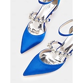preiswerte Formell-Schwarze Satin-Pumps mit Strassverzierung für Damen – Fesselriemchen, spitze Zehenpartie, elegante Abend- und Hochzeitsschuhe