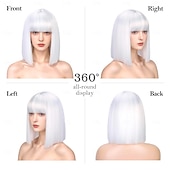 economico Parrucche trendy sintetiche-parrucca bob con frangia parrucca corta e dritta per donna parrucca sintetica resistente al calore in capelli naturali parrucche bob colorate per ragazze festa quotidiana parrucche per feste di Natale