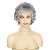 cheap Older Wigs-Short Curly Silver Gray Wigs for White Women Heat Resistant Natural Synthetic Hair Old Ladies Daily Cosplay Full Wigs