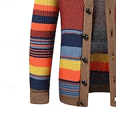 cheap Men&#039;s Cardigan Sweater-Men&#039;s Cardigan Sweater Chunky Knit Button Up Striped Shawl Lapel Knitwear Elegant Carnival Formal Clothing Apparel Drop Shoulder Fall Winter Red M L XL