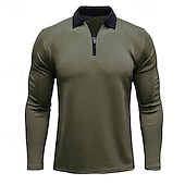 cheap Men&#039;s Classic Polo-Men&#039;s Quarter Zip Polo Golf Shirt Vacation Casual Daily Quarter Zip Long Sleeve Fashion Basic Color Block Front Zipper Spring &amp;  Fall Regular Fit Black White Burgundy Navy Blue Khaki Army Green