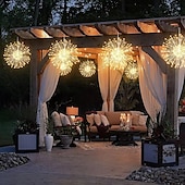 baratos Luzes solares de corda-4 luzes de fogos de artifício solares, luzes de caminho solares 360 leds com controle remoto 8 modos, luzes externas à prova d&#039;água para jardim, quintal, pátio, passarela, decorações de natal e