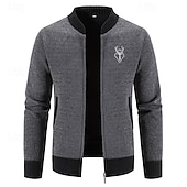 baratos suéter cardigã masculino-Homens Sueter Cardigan Suéter Cortado Suéter com zíper Suéter de malha Estriado Tricotar Padrão Patchwork Bolsos Bloco de cor Colarinho Chinês Moda Clássico Roupa Diária Encontro Roupa Outono