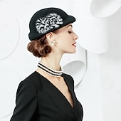 billige Festhatter-hatter 100% ull beret lue bowler / cloche lue ferie teselskap elegant bryllup med blomster hodeplagg hodeplagg