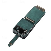 abordables Carcasas Samsung-teléfono Funda Para Z Flip 6 Z Flip 5 Z Flip 4 Z Flip 3 Gire la tapa con Soporte Cremallera con cordón Retro TPU Cuero de PU