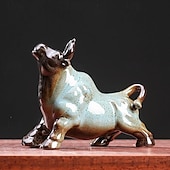 preiswerte Statuen-chinesische Feng Shui Keramik-Stierfigur - Wohlstand anziehende Büffelstatue, Schreibtisch-Dekor, Tierkreis-Tier-Handarbeit, nicht elektrisches Sammlerstück