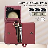 baratos Capa Samsung-telefone Capinha Para Z Virar 6 Z Flip 5 Z Flip 4 Z Flip 3 Capa traseira Com Suporte com cordão com pulseira Retro TPU Couro PU