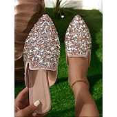 voordelige Damesklompen &amp; Muiltjes-dames versierde instapmuiltjes met strass – glamoureuze platte schoenen met puntige neus voor bruiloften en speciale gelegenheden