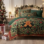 baratos Quarto de Natal-Conjunto de capa de edredom de homem de gengibre tamanho queen king size 100% algodão conjunto de edredom de natal completo 3 peças capa de edredom e fronhas macias e respiráveis para crianças e adultos tema de feriado de natal