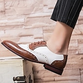 abordables Zapatos Brogue-Zapatos Oxford con punta de ala en marrón y blanco para hombre, zapatos de vestir vintage de cuero genuino inspirados en Gatsby para fiestas, bodas y eventos formales de la década de 1920.