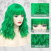 halpa Synteettiset trendikkäät peruukit-bob-peruukit naisille lyhyt kihara aaltoileva peruukki otsatukkalla olkapäiden pituus lyhyt bob-peruukki naisille tytöille synteettinen peruukki cosplay joulujuhlaperuukit St.patrickin päivän peruukit