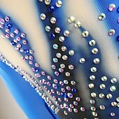 preiswerte Eiskunstlaufkleider-Eiskunstlaufkleid Damen Mädchen Eislaufen Kleid Blau Patchwork Daumenloch Netzstoff Hohe Elastizität Training Wettbewerb Eiskunstlaufkleidung Klassisch Kristall / Strass Langarm Eislaufen