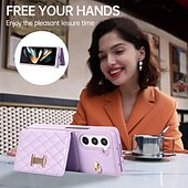 זול מארז סמסונג-טלפון מגן עבור Z Fold 5 Z Fold 4 Z Fold 3 כיסוי אחורי עם מעמד עם שרוך חריץ לכרטיס רטרו TPU עור PU