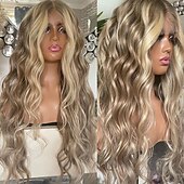 abordables Perruques à dentelle frontale-Perruque Cheveux Naturel Rémy Fermeture 5x5 13x4 devant en dentelle Cheveux Brésiliens Ondulé Blond Partie libre Femme Densité 130% 150% avec des cheveux de bébé Mèches Colorées / Balayées Sans colle