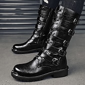 halpa Kengät miehille-miesten mustat steampunk-moottoripyöräsaappaat, joissa on solkihihnat ja kestävä luistamaton pohja - ihanteellinen biker-muotiin tai goottitapahtumiin