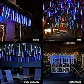 abordables Funciona con energía solar-1 luz solar de lluvia de meteoritos, 30 cm, 8 tubos, 192 ledes, luces para aleros de árbol de Navidad para decoración de árboles de Navidad y jardines
