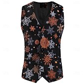 baratos Ternos Estampados-ternos de natal masculinos pretos com estampa de floco de neve, 3 peças, ajuste sob medida, abotoamento simples, um botão, 2024