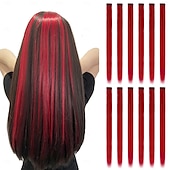 abordables Clip dans les extensions-12 pièces extensions de cheveux colorées droites multicolores clip en coloré 20 pouces extensions de cheveux arc-en-ciel pour enfants femmes cadeaux Halloween fête de Noël points forts (12 pièces