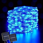 abordables Funciona con energía solar-Elegante cadena de luces de alambre de cobre alimentada por energía solar para fiestas de recepción de bodas, 100/200/300 LED con 8 modos para jardín, Navidad, bodas, fiestas&amp;amp;Decoración exterior