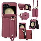 baratos Capa Samsung-telefone Capinha Para Z Virar 6 Z Flip 5 Z Flip 4 Z Flip 3 Capa traseira Com Suporte com cordão com pulseira Retro TPU Couro PU