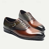 お買い得  クラシックドレスシューズ-織りの質感とバックルのディテールを備えたメンズプレミアム牛革オックスフォードシューズ - フォーマルな場面に最適なエレガントなドレスシューズ