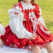 billiga Avslappnade klänningar-Barn Flickor Klänning Färgblock Långärmad Prestanda Fest Lappverk Förtjusande Dagligen Polyester Midi Vardagsklänning Vår Höst 4 år + Rubinrött