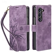 お買い得  サムスン用ケース-電話 ケース 用途 Zフォールド6 Z Fold 5 Z Fold 4 Z Fold 3 バックカバー スタンド付き リストストラップ付き カード挿入口 レトロ風 TPU PUレザー