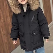 billiga Flickors dun- och parka-jacka-Barn Unisex Ner Hoodiejacka Ytterkläder Ensfärgat Långärmad Ficka Täcka Utomhus Dagligen Grundläggande Svart Vit Rubinrött Höst Vinter 4 år +