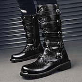 halpa Kengät miehille-miesten mustat steampunk-moottoripyöräsaappaat, joissa on solkihihnat ja kestävä luistamaton pohja - ihanteellinen biker-muotiin tai goottitapahtumiin