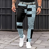 billige Slank-Herre Geometrisk Fargeblokk Lapper Dressbukser Medium Midje Business Casual Formell Hverdag Glidelås Lomme Sommer Vår Høst 3D-utskrift Svart Rosa Blå