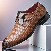 baratos Formal-sapatos sociais masculinos de couro sintético vermelho trançado – oxfords elegantes com cadarço e detalhes em couro envernizado para ocasiões formais e casuais