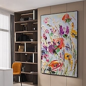 abordables Peintures fleurs/botaniques-Fait à la main Peinture à l&#039;huile Hang-peint Peint à la main Verticale Abstrait A fleurs / Botanique Moderne Rideau (sans cadre)