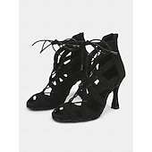 abordables Chaussures de danses latines-chaussures de danse latine à lacets et lanières pour femmes avec talons aiguilles et semelle en daim - chaussures de spectacle de salle de bal ornées de strass pour la salsa, le tango et les événements en soirée
