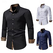 voordelige strijkvrije overhemden voor heren-Voor heren Overhemd Shirt met kraag Overhemd met knopen Luipaard Bruiloft Dagelijks Zwart Wit Marineblauw Lange mouw Alle seizoenen Kleding