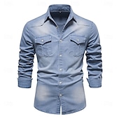 abordables Camisas Elite para Hombres-Hombre Camisa Camisa casual Abotonar la camisa Camisa vaquera Plano Vacaciones Diario Bleu Ciel Negro Azul Marino Oscuro Azul Piscina Manga Larga Cuello Invierno Primavera &amp; Otoño Ropa Bolsillo