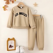 voordelige Sets-2-delig Peuter Jongens Set met capuchon en joggingbroek Kleding Brief Lange mouw Geborduurd Set School Stoer Dagelijks Herfst Winter 4-7 jaar Khaki