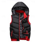 levne Gilety-Pánské Puffer Vesta Vesta s kapucí S vycpávkou Vesta Prošívaná vesta Denní Rande Dovolená Módní Na běžné nošení Podzim zima Kapsy Polyester Zahřívací Pohodlné Barevné bloky Zip Kapuce Běžný Čern