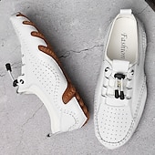 cheap Men&#039;s Sneakers-Men&#039;s White Perforated Casual Shoes with Hand-Stitched Detailing, Breathable Mesh Upper and Comfortable Slip-On Design