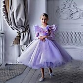 preiswerte Partykleider-kinderkleidung Mädchen Party Kleid Feste Farbe Ärmellos Langarm Leistung Gitter Prinzessin Süß Gitter Mitte der Wade Etuikleid Tüll-Kleid Sommer Frühling Herbst Kinder Purpur