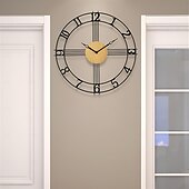 お買い得  アクセントウォール-壁掛け時計 丸型 金属製 壁掛け時計 サイレント カチカチ音なし 丸型 クォーツ 電池式 壁掛け時計 金属製時計 黒 木製 丸型 壁掛け時計 23 インチ