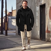 cheap Men&#039;s Trench Coat-Men&#039;s Winter Coat Winter Jacket Trench Coat Fake two piece Wool Pocket Business Casual WorkWear Long Active Vintage Fashion Windproof Warm Winter Solid Colored Black Navy Blue Orange Brown Puffer