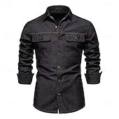 economico Camicie da uomo-Per uomo Camicia Maglietta informale Camicia con bottoni Camicia di jeans Liscio Giornaliero Da mare Blu chiaro Nero Blu scuro Manica lunga Colletto Inverno Primavera &amp; Autunno Abbigliamento Tasca