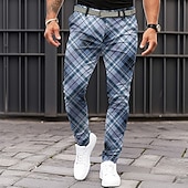 billiga Smal-Herr Rutig Kostymbyxor Medium Midja Business Casual Formell Vardag Dragkedja Ficka Sommar Vår Höst 3D-tryck Svart Blå Khaki grön